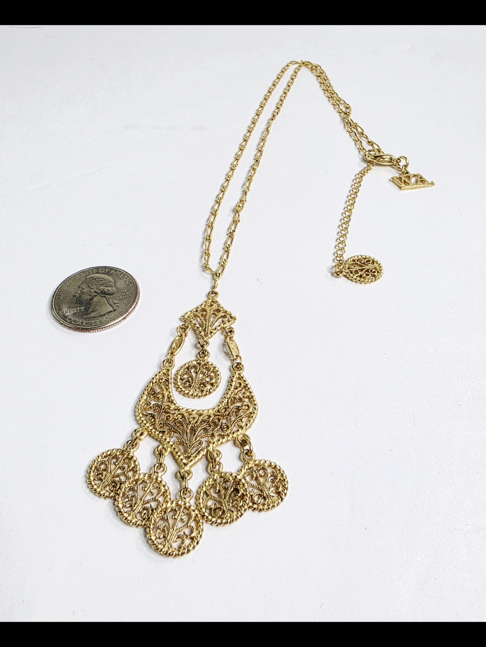 Gold Tone Filigree Chandelier Pendant Necklace - Women Jewelry